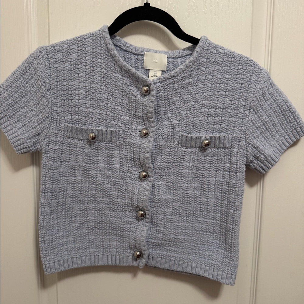 H&M Light Blue Short-Sleeve Knit Cardigan - Picture 2 of 4